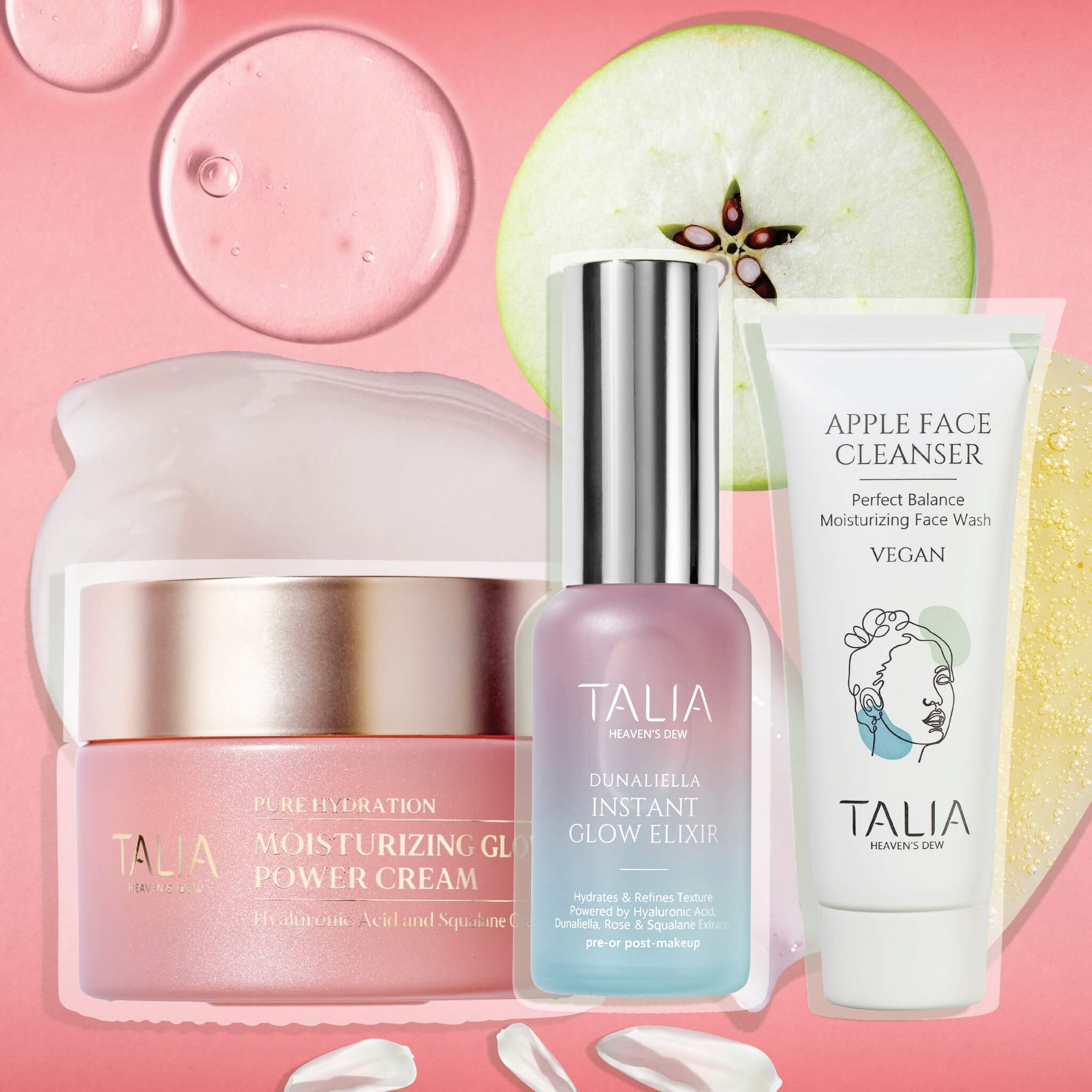 ערכת שגרת בוקר לעור חלק, רענן וזוהר מבית TALIA טליה - צילום מעוצב של תכולת הערכה