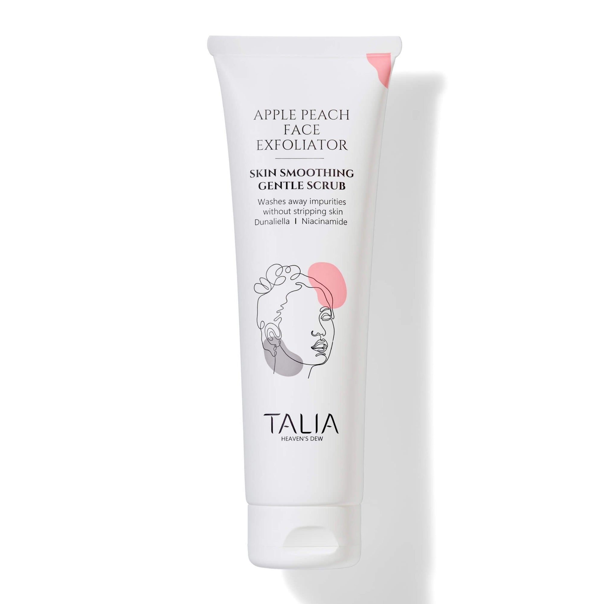 פילינג טבעי לפנים עם גרגרי אפרסק, חומצה היאלורונית וניאצינאמיד לניקוי עדין והחלקת מרקם מבית טליה צילום מוצר סגור  TALIA
