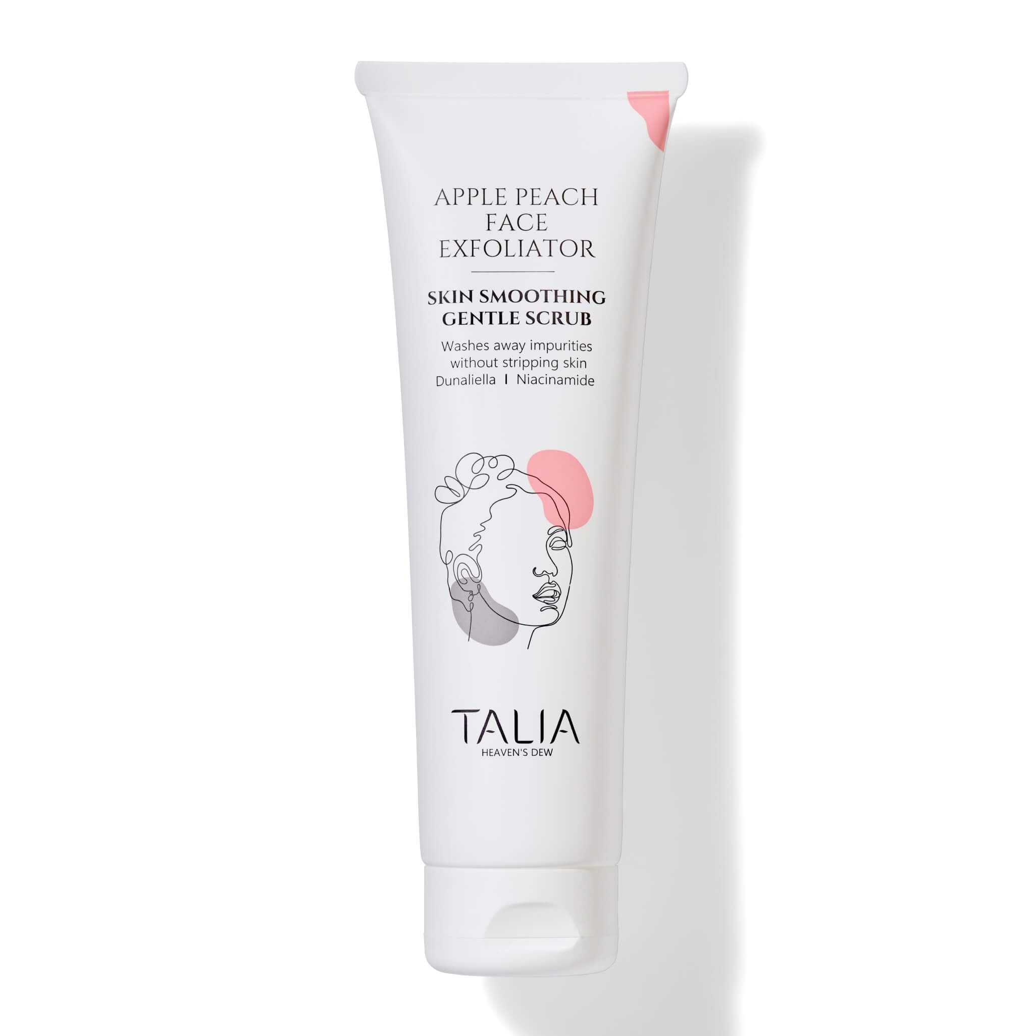 פילינג טבעי לפנים עם גרגרי אפרסק, חומצה היאלורונית וניאצינאמיד לניקוי עדין והחלקת מרקם מבית טליה צילום מוצר סגור  TALIA